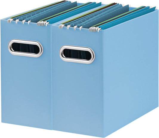 Oterri Cardboard File Organizer Box for Hanging File Folders Letter Size,File Box for Computer Desk,File Cabinet,Working Home,Office,Classroom (Blue,Letter Size - 2 Packs)