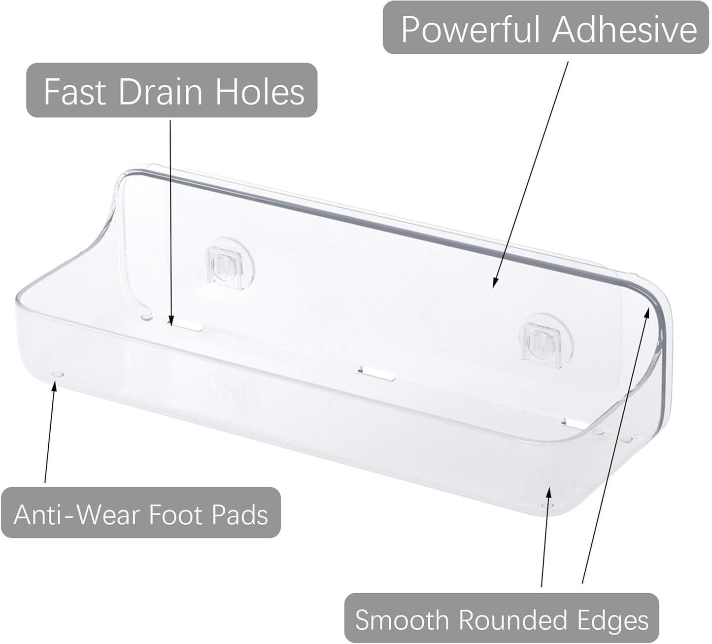 TZAMLI Clear Shower Caddy Bathroom Shelves, No Drilling Self Adhesive Shelf Plastic Shower Organizer, Wall Mounted Rack Inside Shelves for Bathroom Kitchen Storage