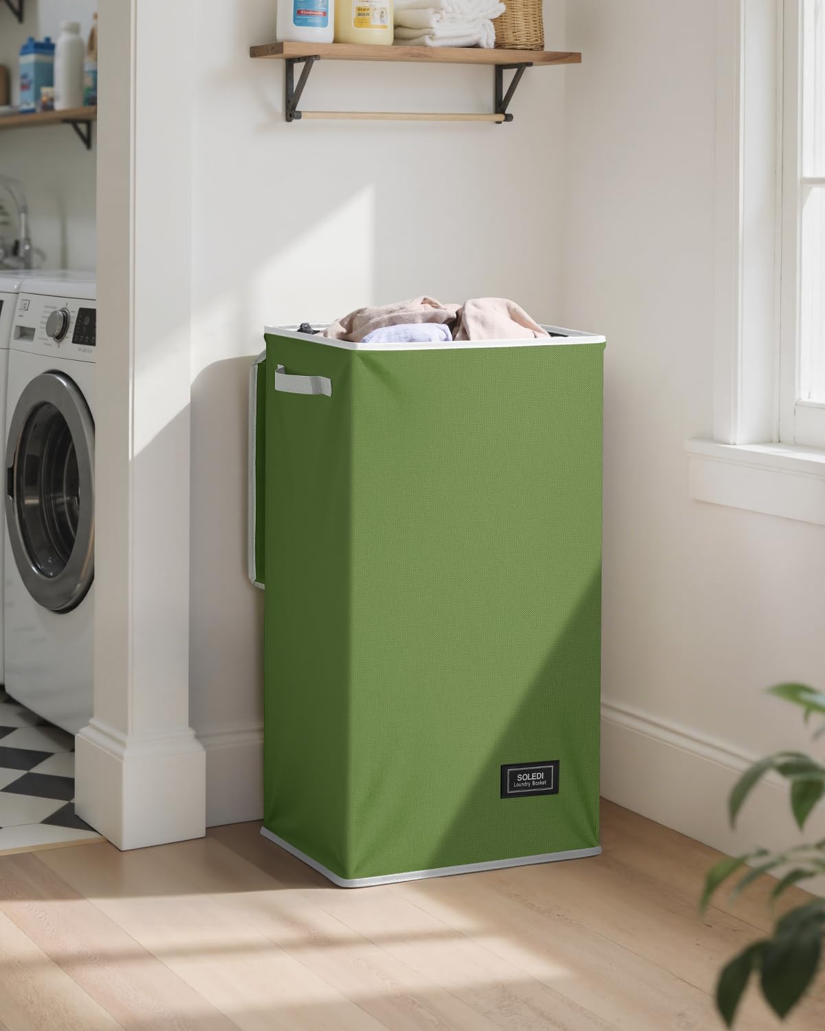 SOLEDI Laundry Hamper with Lid 100L Large & Tall Collapsible Laundry Basket, Clothes Hamper with Bag Removable Easy to Carry, Dirty Hampers for Bedroom, Bathroom, Dorm, College, Dark Green