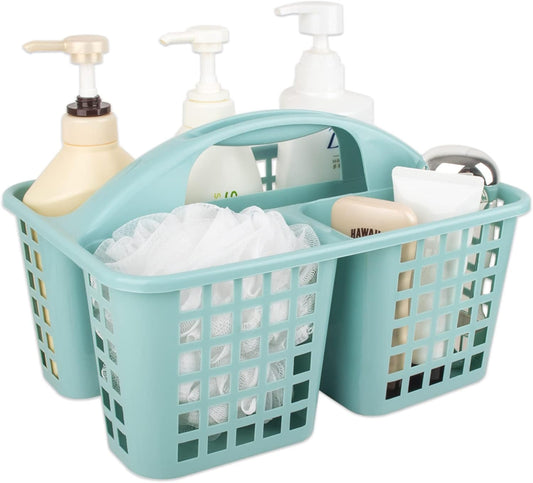 Portable Shower Caddy Basket with Compartments Cleaning Supplies Organizer with Handle Plastic Storage Divided Tool Bin for Bathroom, Bedroom, Kitchen, College Dorm, Garden, Under Sink, Light Blue