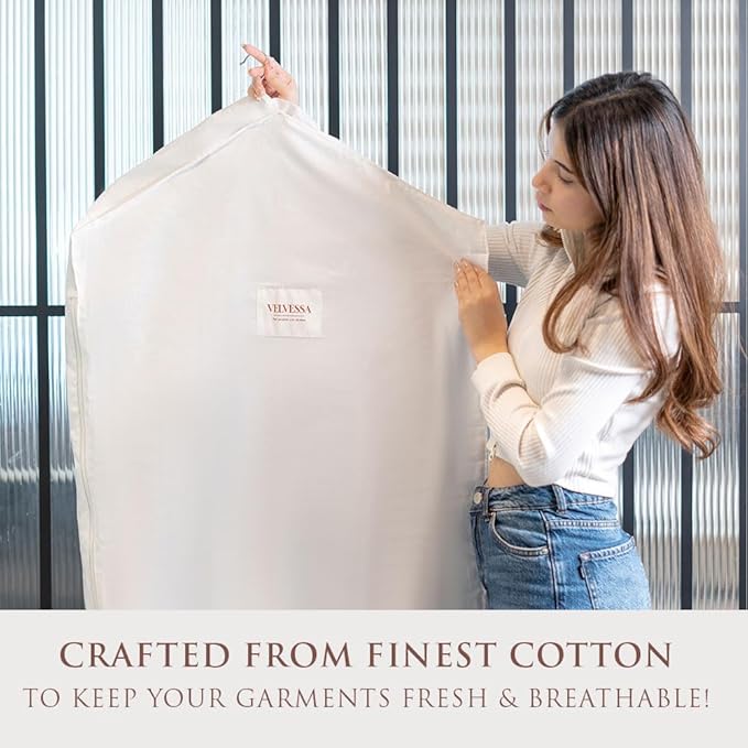 Premium 40” Cotton Garment Bag for Hanging Clothes and Storage | Breathable Hanging Garment Bag for Full- Dresses, Fur Coats, Gowns, and More - Clothing Bags for Hanging Clothes