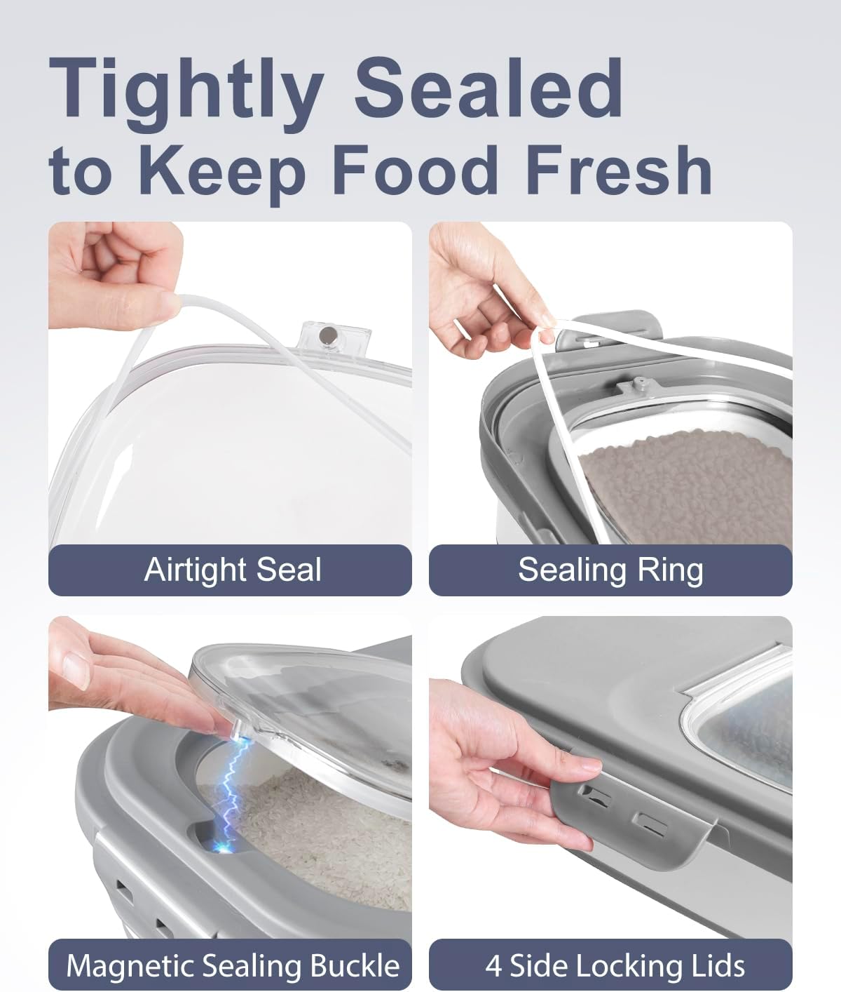 20-30 Lbs Rice Storage Container,Collapsible Food Storage Containers with Rolling Wheel Airtight Locking Lid,Flour Storage Container with Cup and Scoop,Suitable for Food,Rice,Pet Food,Flour