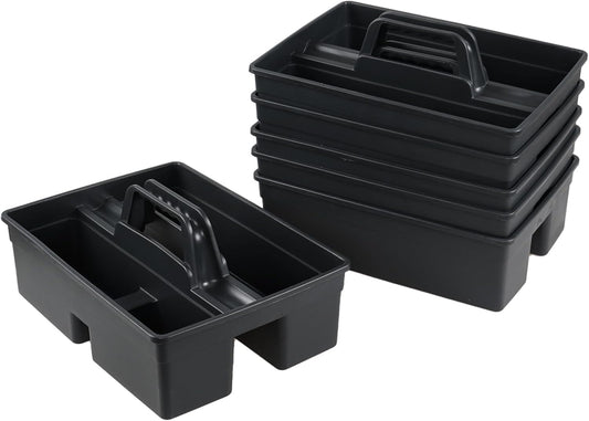 Morcte 6 Pack Plastic Cleaning Supply Caddy, Cleaning Carry Caddy Organizer with Handle, Gray