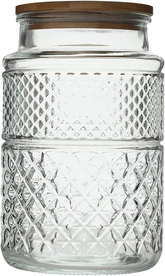 60 FL OZ Large Glass Storage Jar with Airtight Bamboo Wooden Lid - Food Storage Container for Candy, Snack, Coffee, Tea, Nuts, Cereal, Vintage Kitchen Containers
