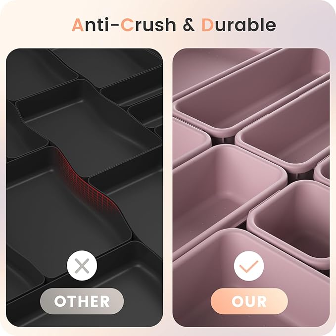 A-LuGei 【𝟮𝟴𝗣𝗖𝗦】 【𝟱𝗦𝗶𝘇𝗲】 Purple Drawer Organizer, Makeup organizer, 【Holds 177 Items】 Bathroom Organizers and Storage, Plastic Desk Organizer Divider, Organizer Bins for Office Vanity