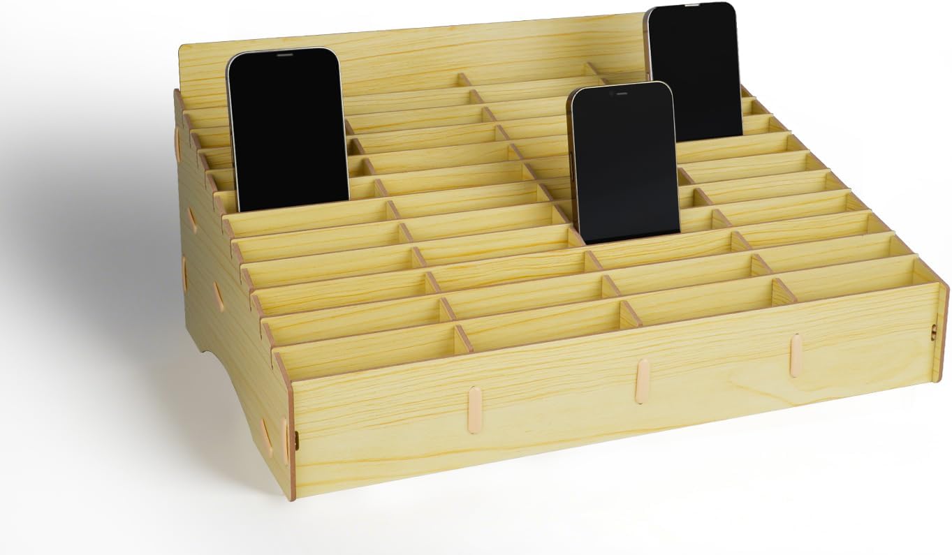 HengTianMei Wooden Desktop Storage Box Mobile Phone Management Storage Box Creative Desktop Office Meeting Finishing Grid Multi Cell Phone Rack Display (New 48)