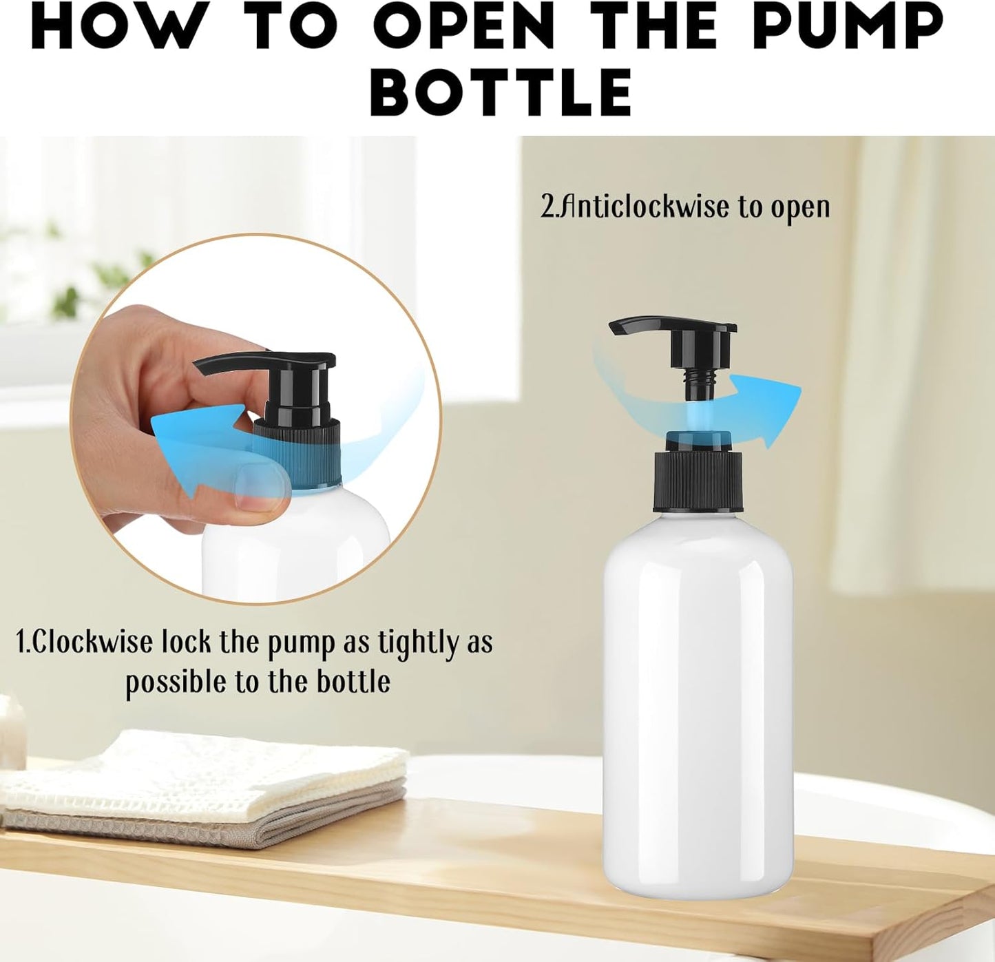 8 Pcs Plastic Pump Bottles Empty Lotion Bottle with Pump Refillable Dish Soap Dispenser Portable Hand Soap Dispenser Shampoo Lotion Container for Oil Liquid Soap(White,8.5 oz)