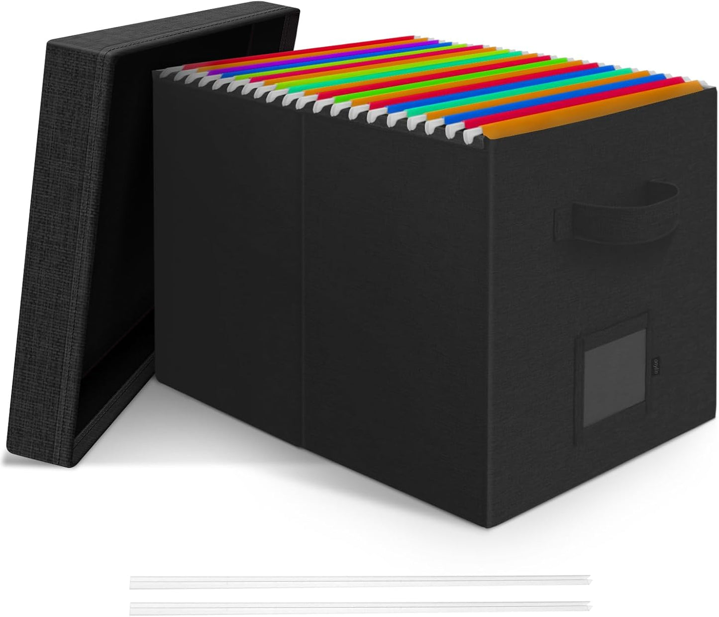 File Organizer Box with Lid, Linen Hanging File Storage Box with Handle, Collapsible Document Filling Box for Letter/Legal Folder, Portable File Box for Office/Decor/Home (1 Pack, Black)