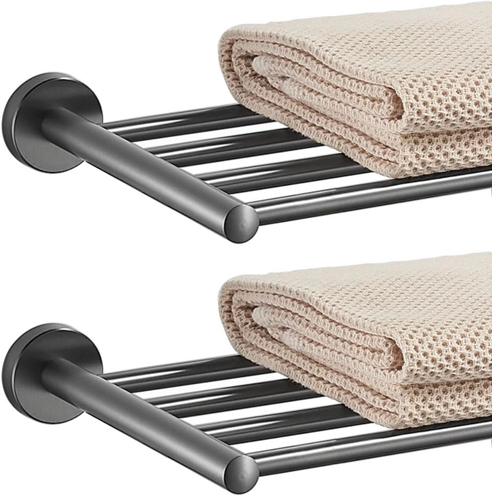 30 Inch Bathroom Towel Rack, Hotel Style Towel Racks for Bathroom Wall Mounted, Modern Towel Bar Rack, 2-Tier Towel Shelves, Gray