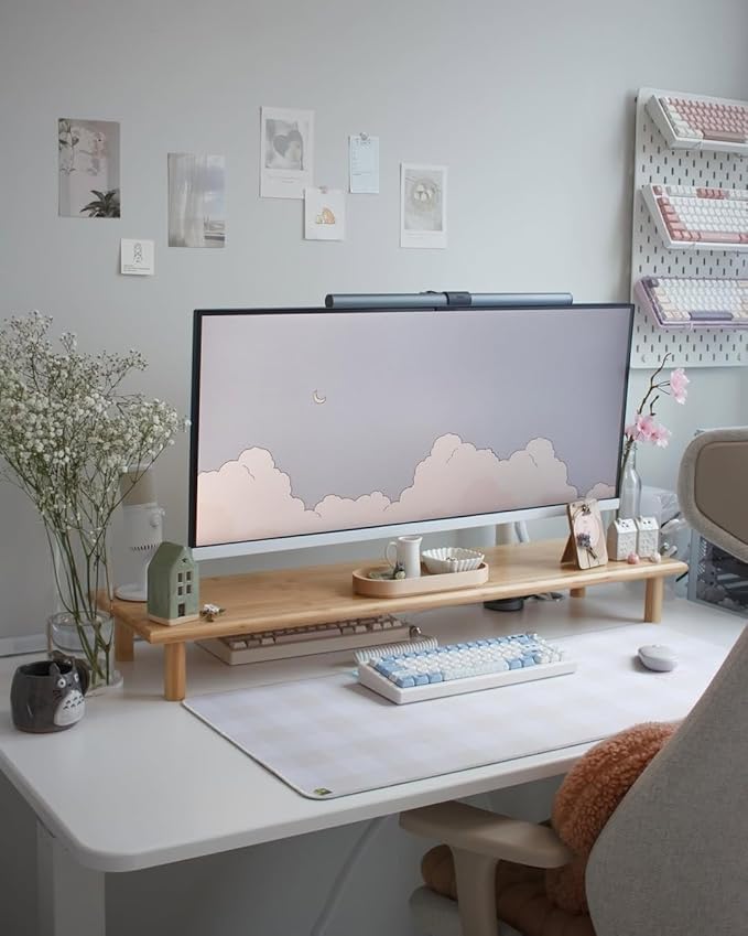 Bamboo Dual Monitor Shelf, Monitor Stand Riser with Underneath Storage for Desk Office Supplies, Supports Heavy TV up to 300 lbs, Natural