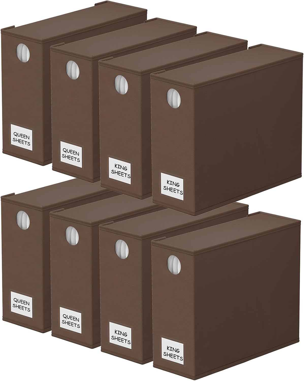 SpaceAid 8 Pack Bed Sheet Organizers and Storage, Foldable Linen Closet Organizer, Set Folder Keeper With Window XL (Queen & King Size) Bedding Container (Brown)