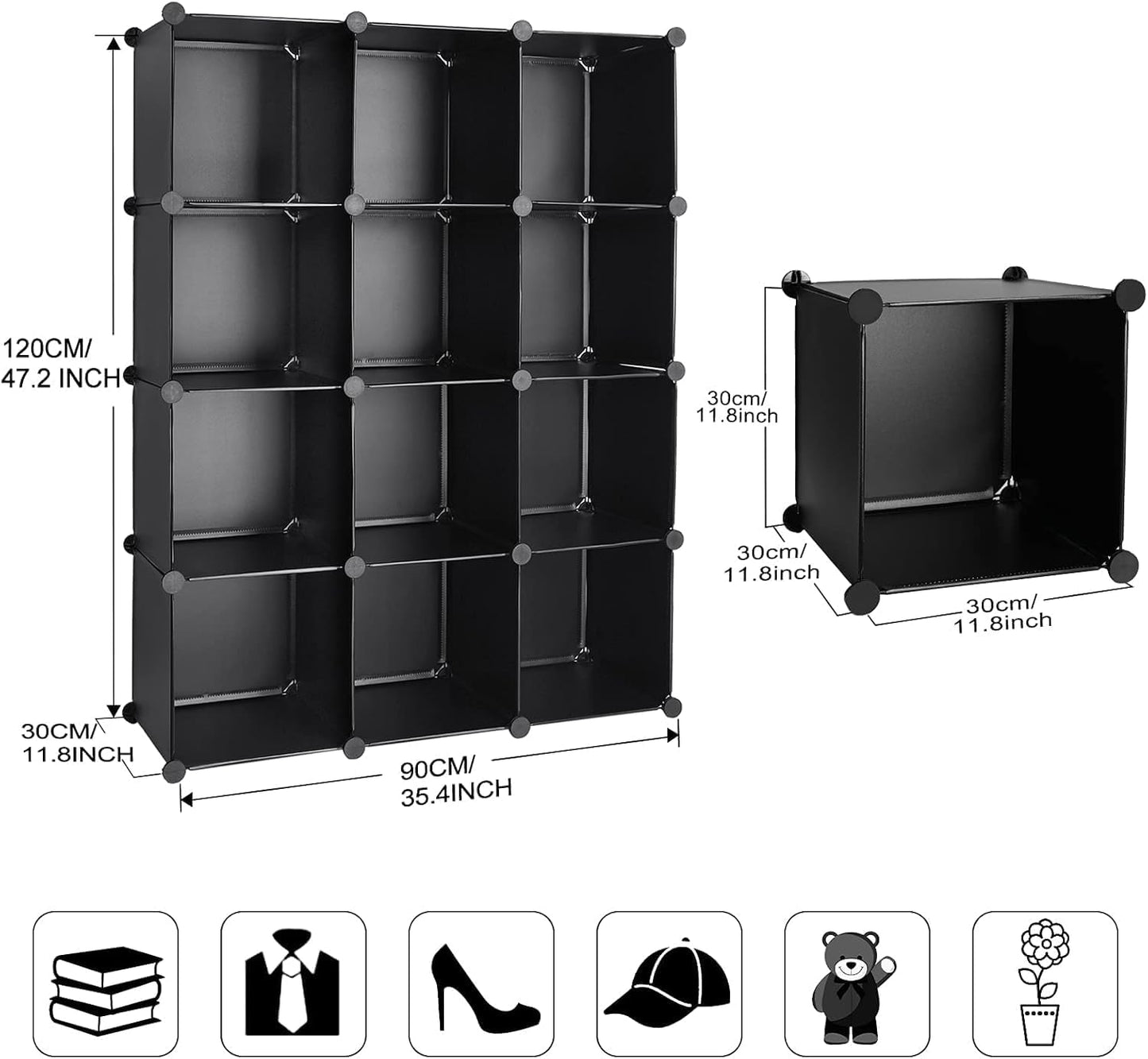 TUMUCUTE Cube Storage Organizer, DIY Plastic Closet Cabinet Modular Bookcase, Storage Shelves for Bedroom Living Room, Office（12-Cube，Plastic）