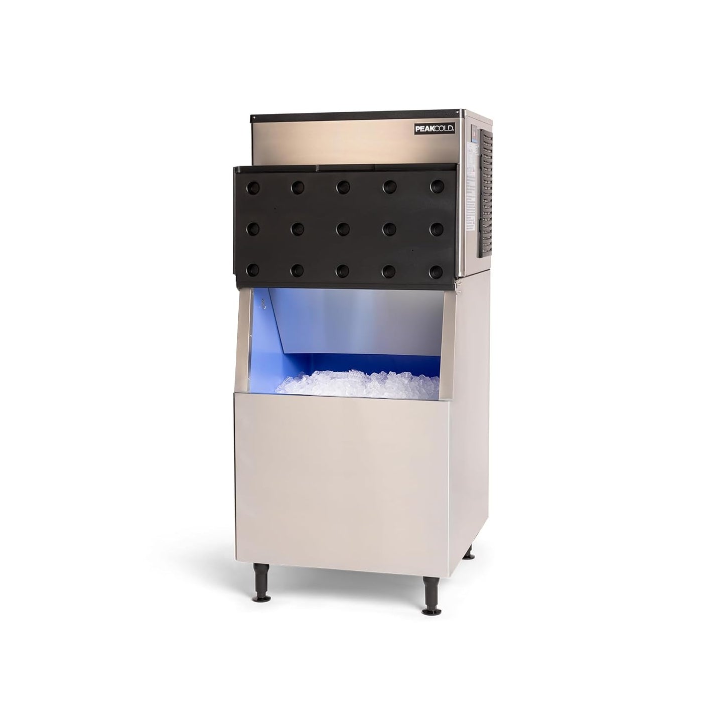 PeakCold Modular Commercial Ice Maker, 530 lbs/Day, 375lb Storage Bin, Floor Model Stainless Steel Half-Cube Ice Maker with Digital Controller