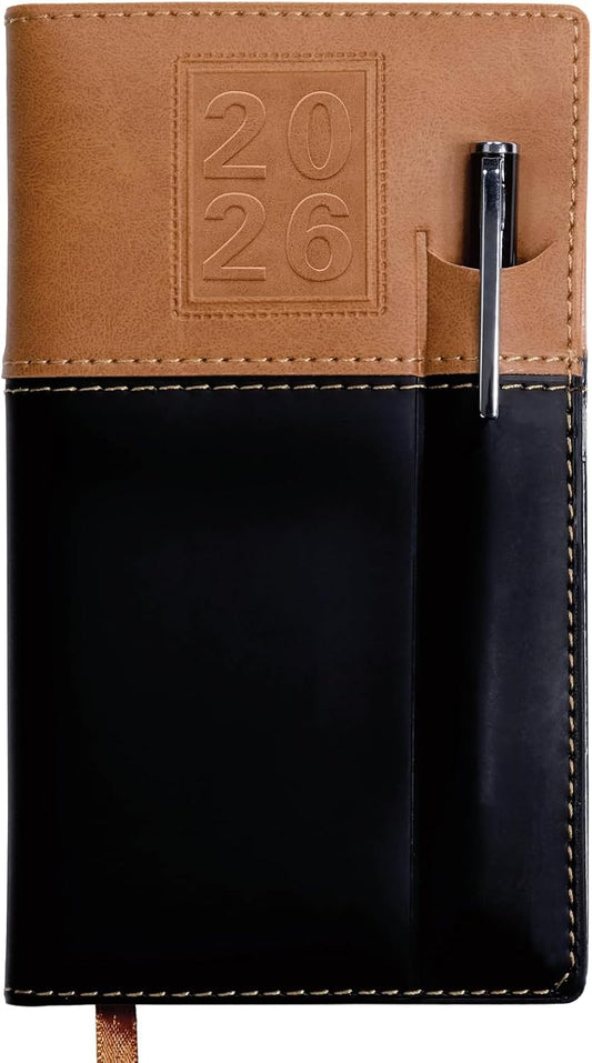 2026 Pocket Planner/Pocket Calendar and Pen, 3.5"x6": Includes 14 Months (November 2025 - December 2026) / 2026 Weekly Planner/Weekly Agenda/Monthly Calendar Organizer (Brown/Black)