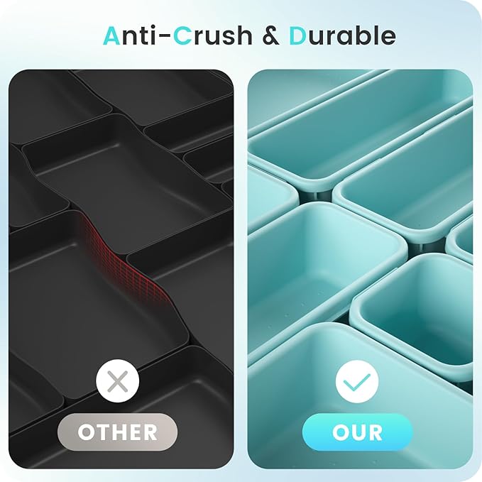 A-LuGei 【𝟮𝟴𝗣𝗖𝗦】 【𝟱𝗦𝗶𝘇𝗲】 BlueGreen Drawer Organizer, Makeup organizer, 【Holds 177 Items】 Bathroom Organizers and Storage, Plastic Desk Organizer Divider, Organizer Bins for Office Vanity