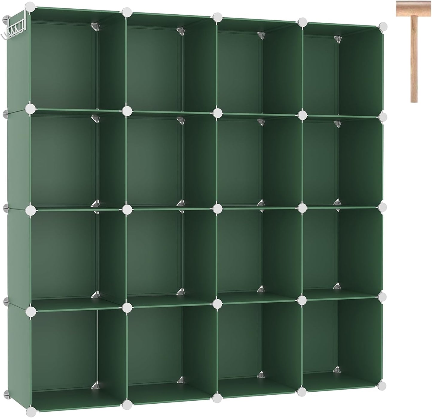C&AHOME Cube Storage Organizer, 16-Cube Shelves Units, Plastic Storage Cubes, DIY Closet Organizer, Modular Closet Storage Shelves Ideal for Home, Bedroom, 48.4" L × 12.4" W × 48.4" H Green UPCS16GN