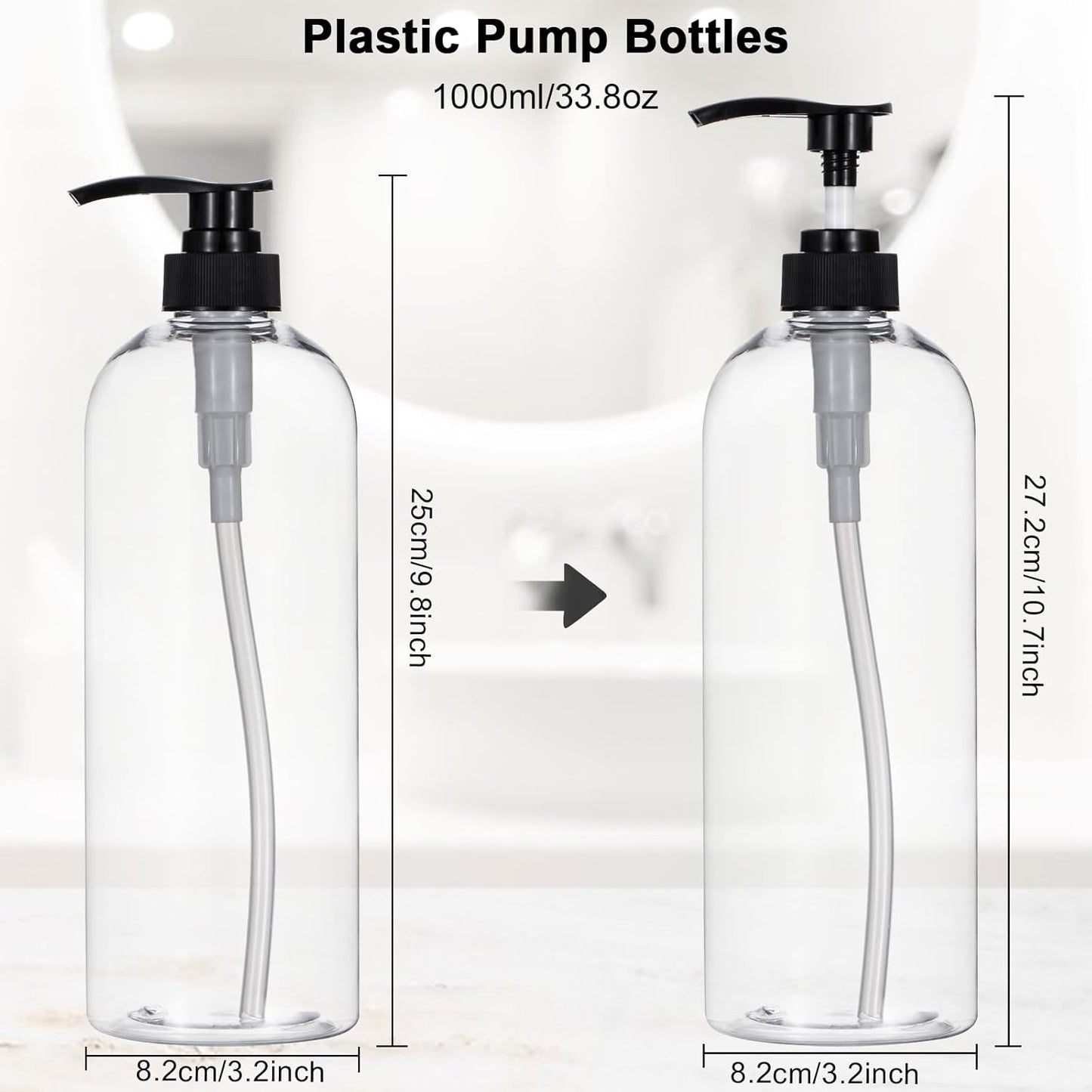 Yebeauty Pump Bottle Dispenser, 33.8oz 1000ml Empty Plastic Shampoo and Conditioner Dispenser, Refillable Shower Soap Dispenser Pump Bottle Containers for Bathroom Kitchen, 2 Pack Clear