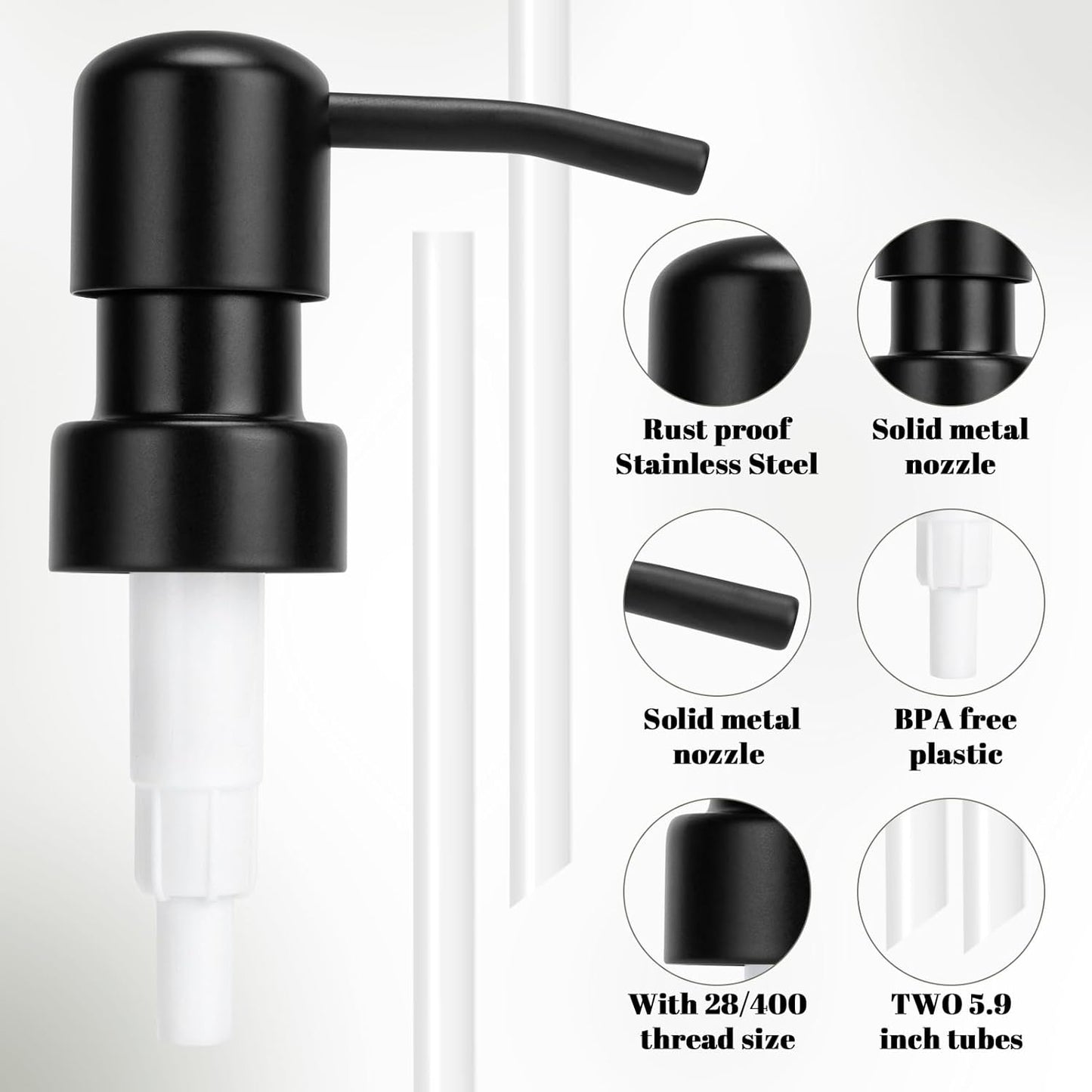 Stainless Steel Soap Dispenser Pump Replacement for Standard 28/400 Thread Size for Your Lotion or Dish Soap Refill Dispenser Kitchen Bathroom 2 Pack