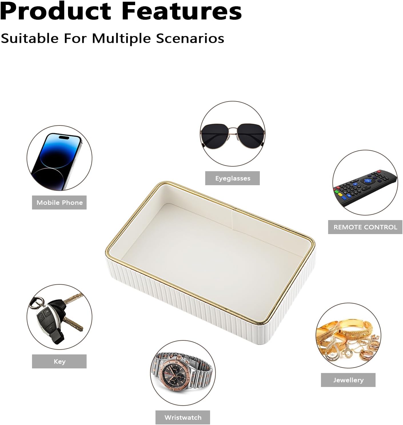 PU Leather Valet Tray,Desk Organizer Tray Nightstand Organizer Trinket Dish Storage Key Bowl Decorative Trays for Phone Wallet Jewelry Watch,Bathroom Bedroom Perfume Vanity Trays,Cream White