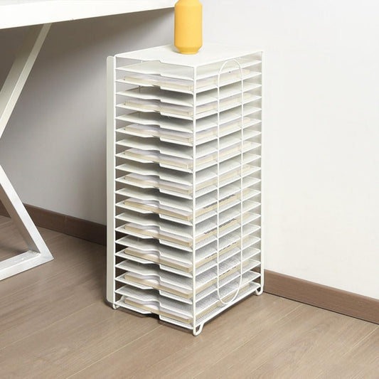 Metal File Stand, Under Desk Paper Organizer with 20 Shelves, Office Accessories and File Holder for Home Office or Study(White)