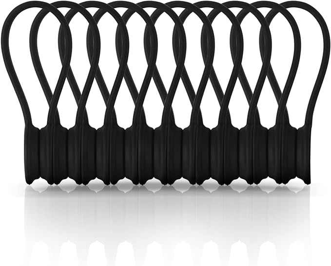 Kanemc Black Magnetic Cable Ties 10-Pack, Silicone Cord Twist Ties Magnet Strap For Charging Wire Organizer, Earphone Cords Wrap, Fridge Magnets, Storage Or Travel