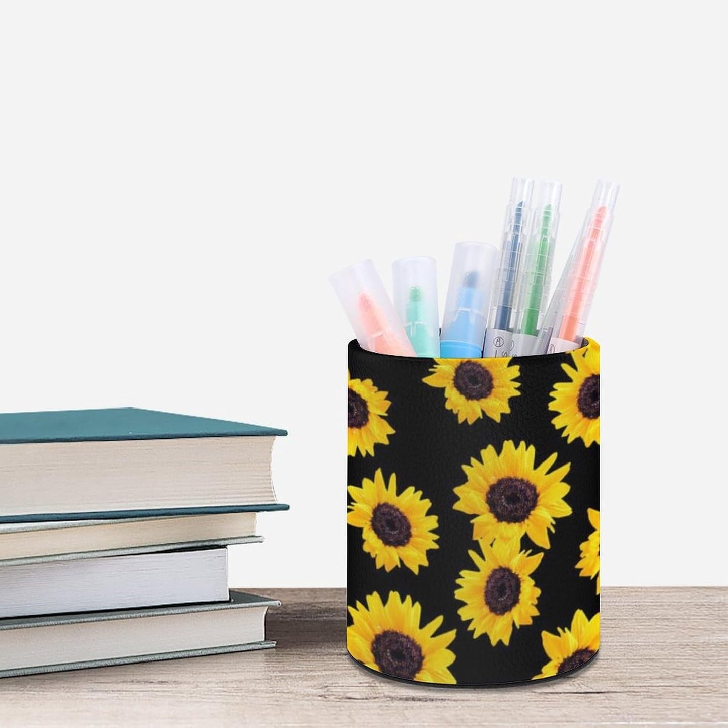 Sunflower Pen Holder Pencil Organizer Cute Pencil Cup Desk Decor Makeup Brush Holder PU Multifunctional Office Suppliesfor Home Classroom School