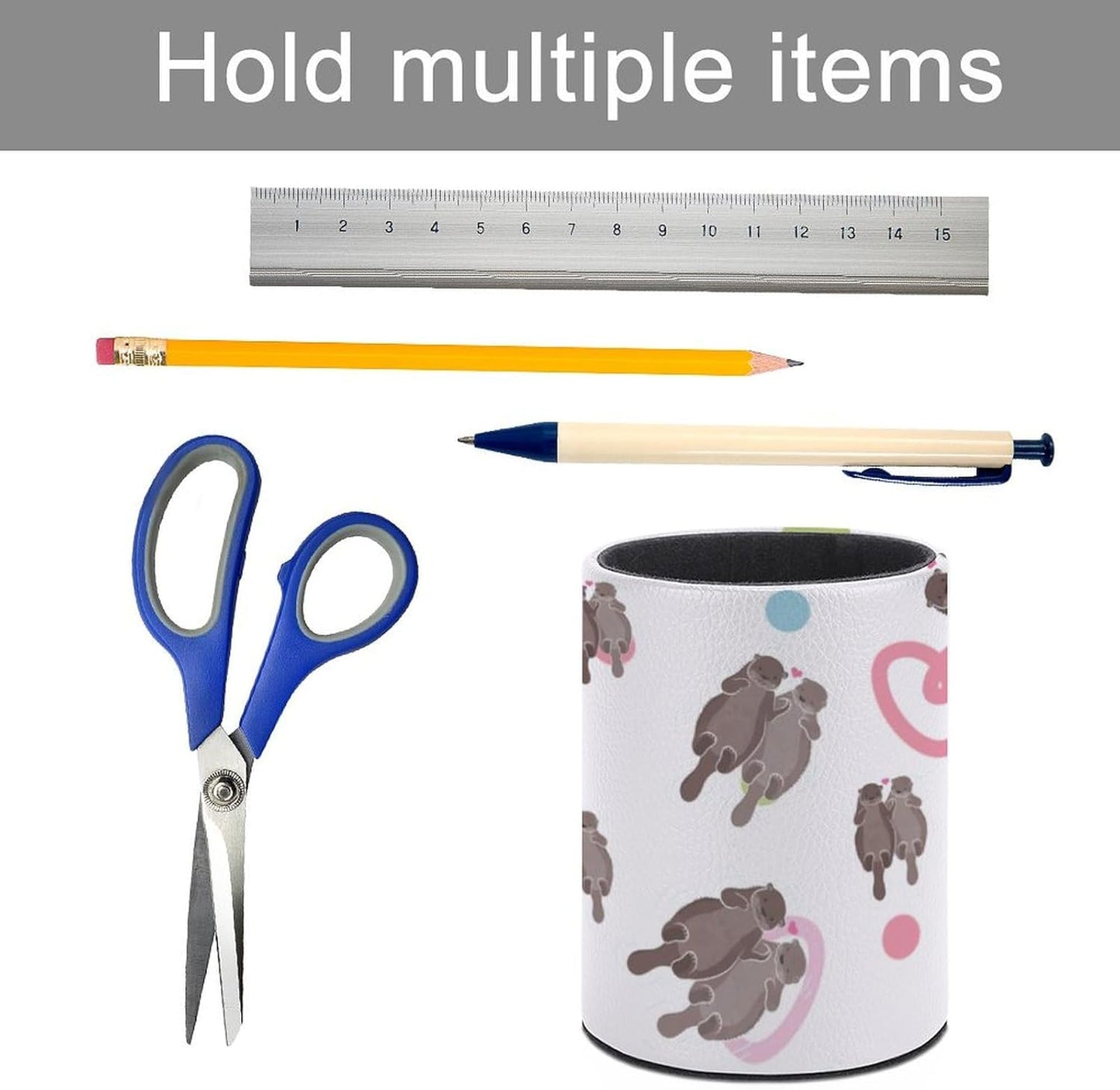 Sea Otter Pen Holder Pencil Organizer Cute Pencil Cup Desk Decor Makeup Brush Holder PU Multifunctional Office Suppliesfor Home Classroom School