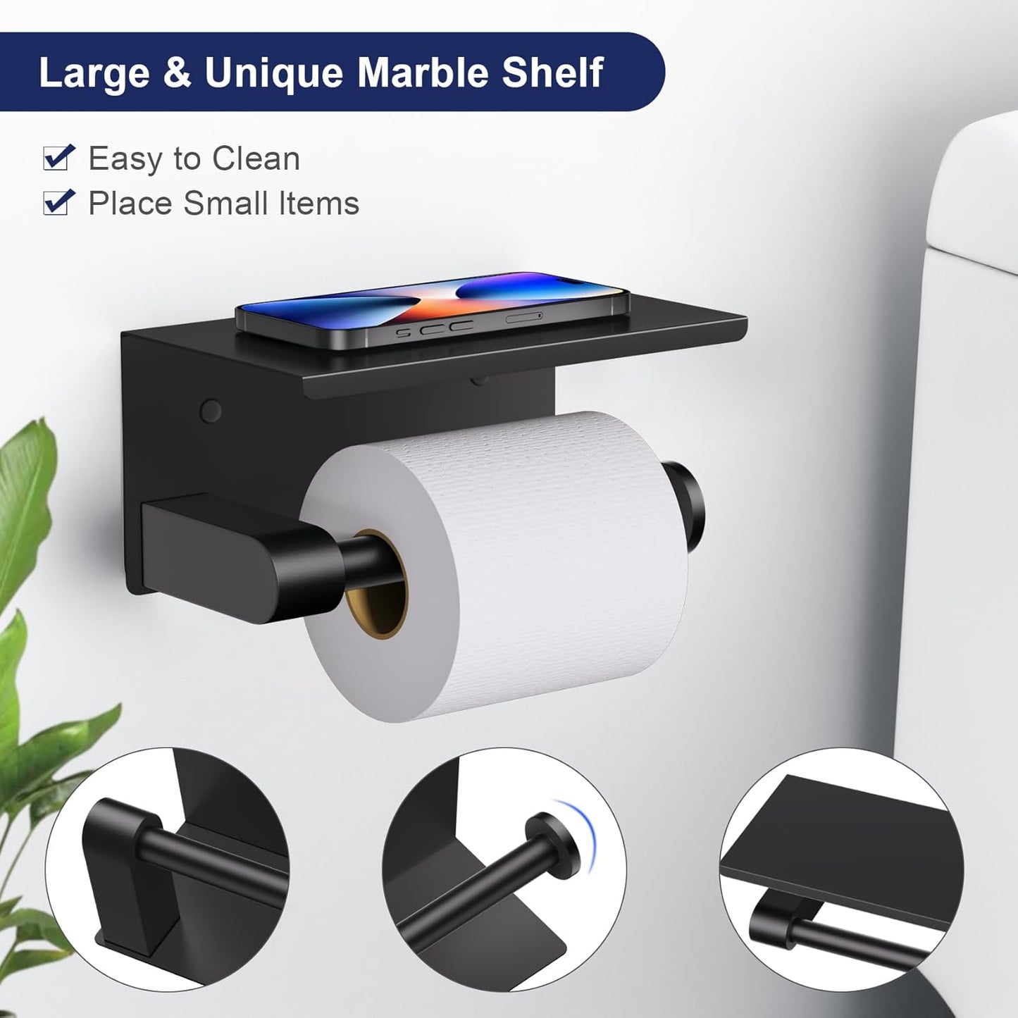 5-Piece Towel Bar Set Black Bathroom Hardware Accessories Set Upgraded Toilet Paper Holder with Shelf Towel Holder Set for Bathroom Stainless Steel Wall Mounted