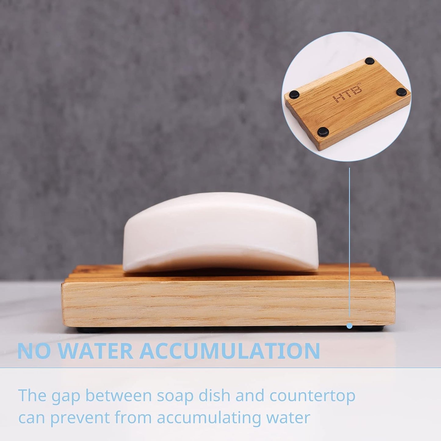 Teak Soap Dish for Shower by HTB, Wood Decorative Bath Soap Holder Heightened Base Design to Keep Soap Dry in Kitchen, Bathroom, Sink, Bathtub, Cute Wooden soap Saver for Hand Face Shampoo Bar (1pcs)