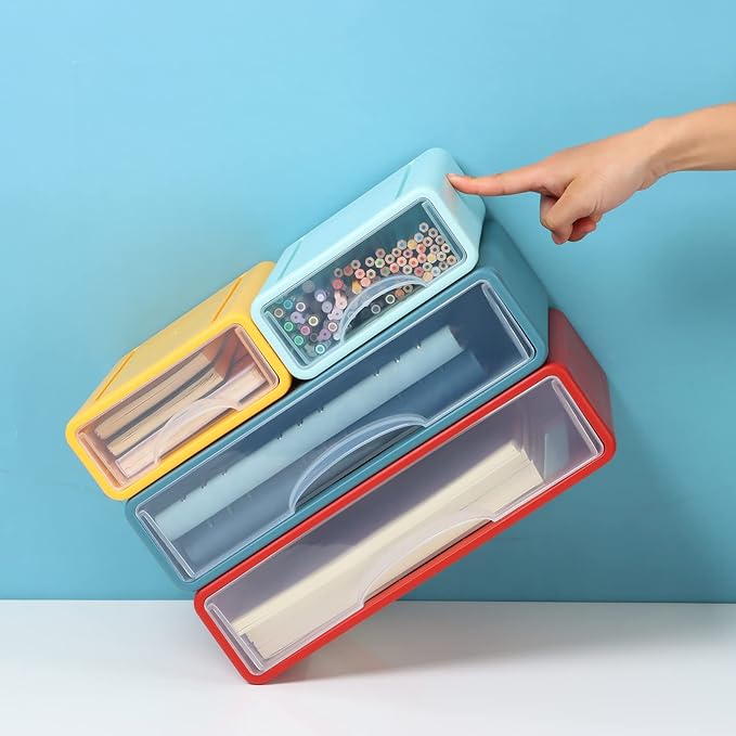 Desktop Drawers for Paper, Stackable Office Storage Drawers for Desk, Craft Organizer and Storage Bins, 4 Mixed Storage Container with Plastic Drawers for Office Supplies Desk accessories