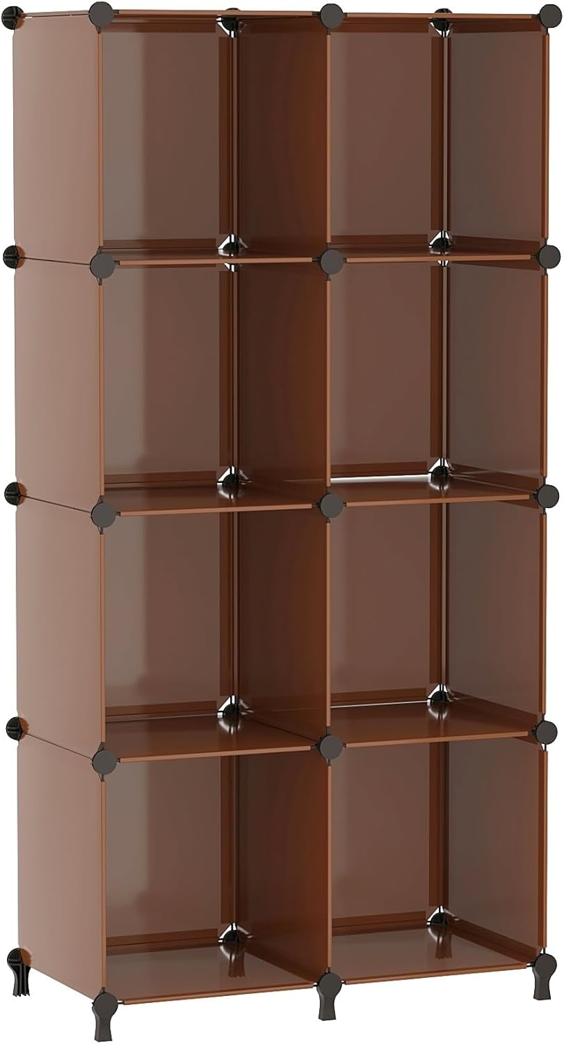 AWTATOS 8 Cube Storage Organizer, Closet Organizer Storage Shelf, Bookcase Bookshelf, DIY Stackable Storage Cubes Shelves for Closet, Bedroom, Home, Office, Cocoa Brown
