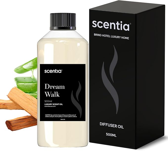 Scentia Hotel Diffuser Oil Inspired by The 5- Star Hotel Scent - 500 ml 16.9 fl oz - Essential Oil Diffuser Refill, White Tea Oil for Aromatherapy Diffusers - Dream Walk, Thanksgiving Gift