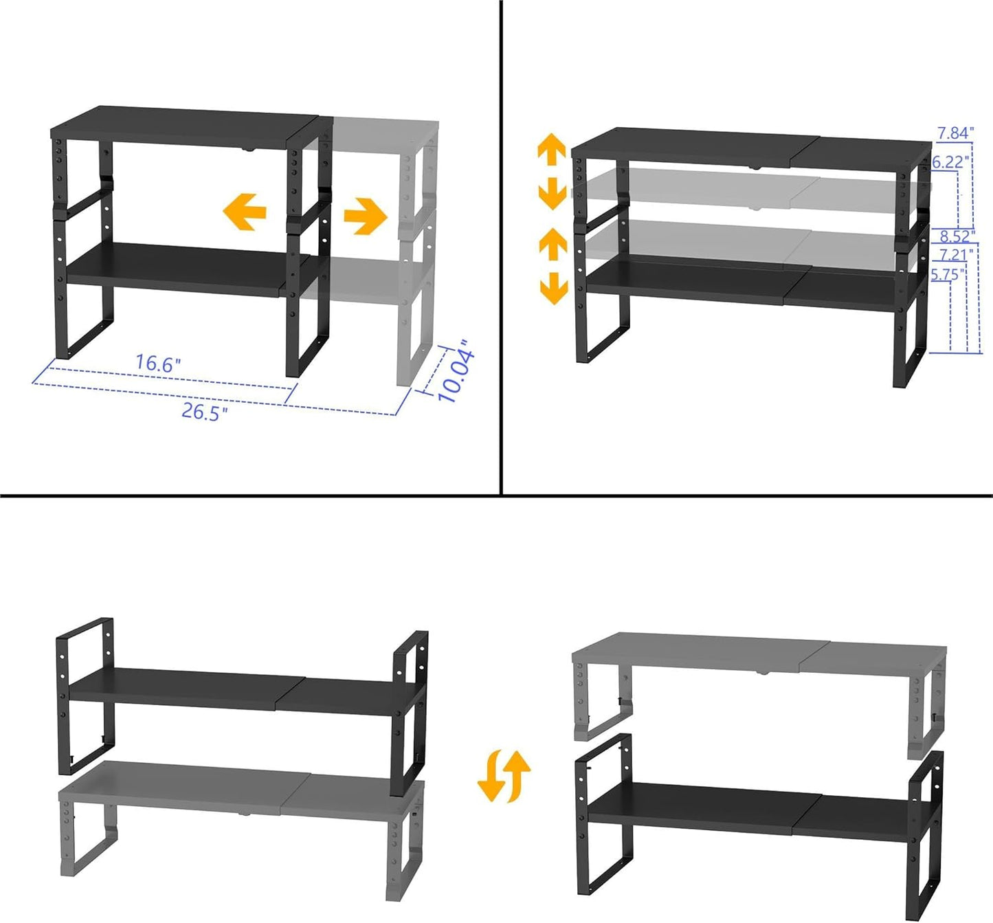 Expandable,Stackable Spice Rack,Seasoning Organizer and Storage,Spices Jar Racks for Cabinet,Countertop, Metal Pantry, Cupboard,Laundry Storages,Heavy Duty(2 PACKS/MEDIUM/BLACK)