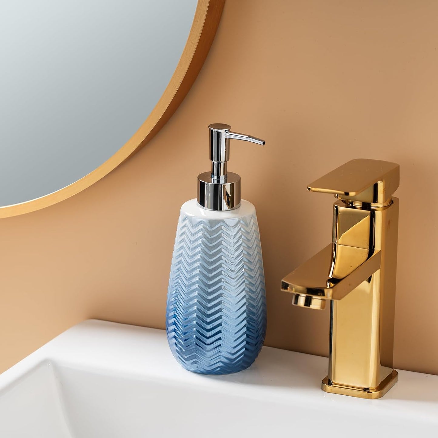 Bathroom Accessory Set,Blue Bathroom Decor,Blue Soap Dispenser, Soap Dish and Tumbler,Wavy Bathroom Accessories Complete Set