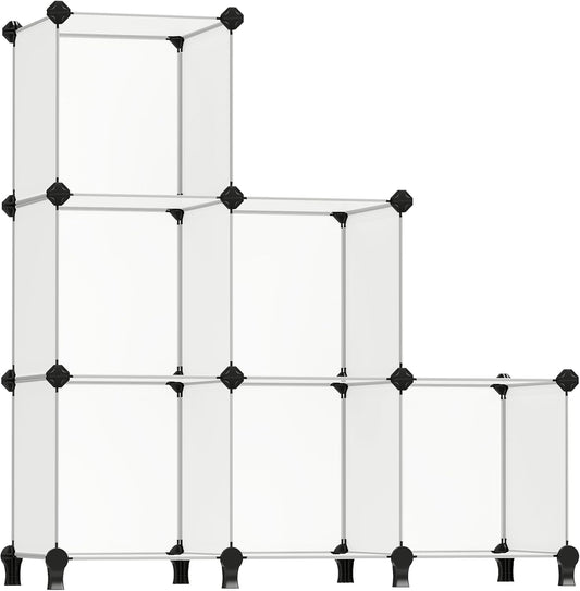 SONGMICS 6 Cube Storage Organizer, DIY Closet Shelf, Plastic Clothes Organizer, Modular Bookcase, 11.8 x 11.8 x 11.8 Inch Cubes, with Feet and Rubber Mallet, White ULPC06W