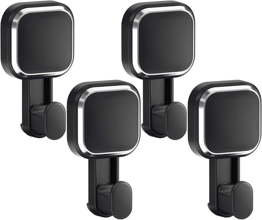 LEVERLOC 4 Pack Suction Cup Hooks for Inside Shower, Powerful Vacuum Suction Shower Holder for Towel, Loofah, Clothes, Damage Free Hanging Bathroom Wall Hooks, Easy to Install and Remove, Black