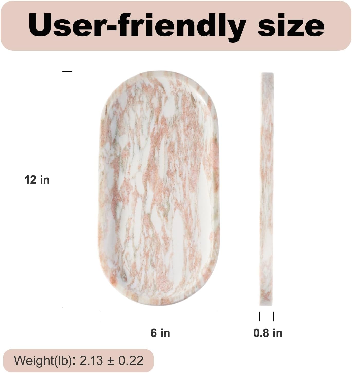 Koville Norway Natural Marble Tray, 12"x6" Vanity Decorative Tray for Countertop Organizer, Catchall for Perfume, Candles, Jewelry Dish