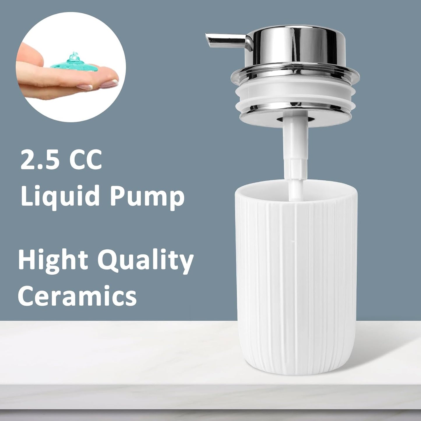 Soap Liquid Dispenser Ceramic with Easy-to-Press Pump Hand Liquid Dispenser (Can't Foam) for Shampoo Bathroom Countertop 13.5 oz