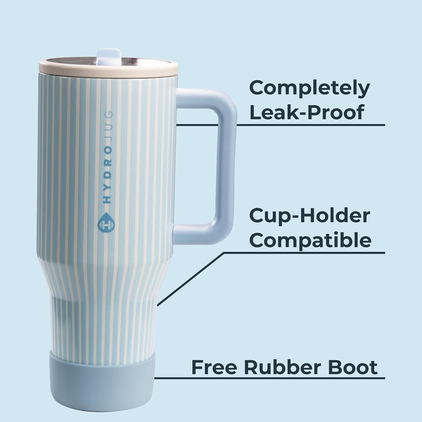 HydroJug Traveler - 32 oz Water Bottle with Handle & Flip Straw - Fits in Cup Holder, Leak Resistant Tumbler-Reusable Insulated Stainless Steel & Rubber Base - Gifts for Women & Men, Cape Cod