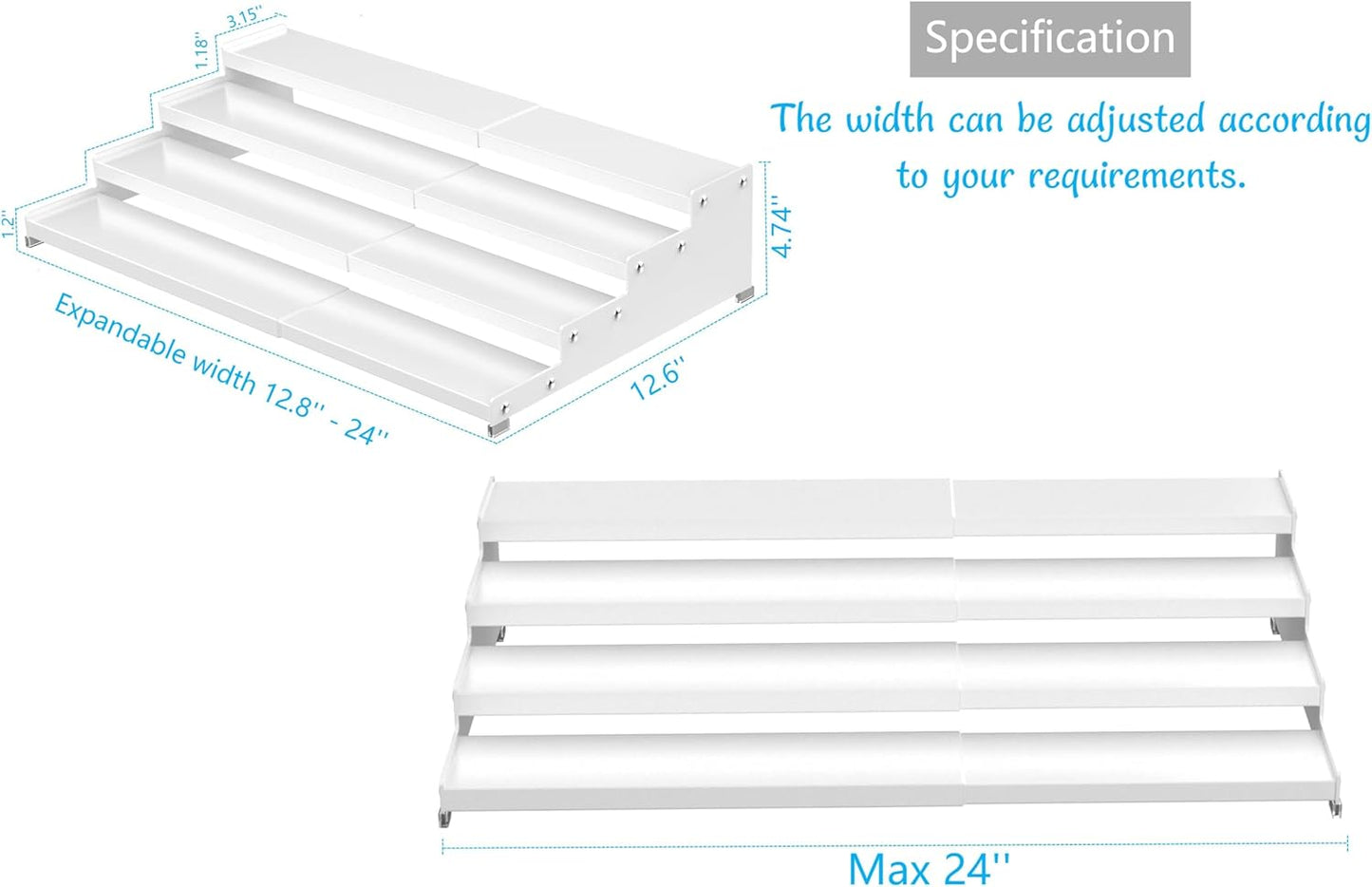 Expandable 4-Tier Step Spice Rack Organizer for Kitchen Cabinet Modern Design and Non Skid Space Saving Storage Shelf for Countertop Cabinets Pantry(1Pack/White)