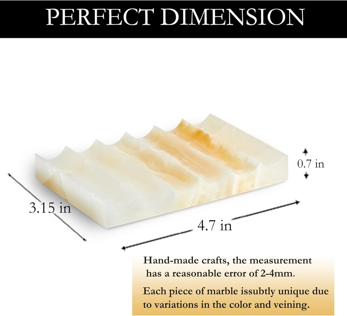 Luxurious Marble Soap Dish Jewelry Ring Tray - Rectangle Stone Soap Tray & Saver for Shower – Self Draining Soap Holder for Bathroom, Kitchen, White Onyx