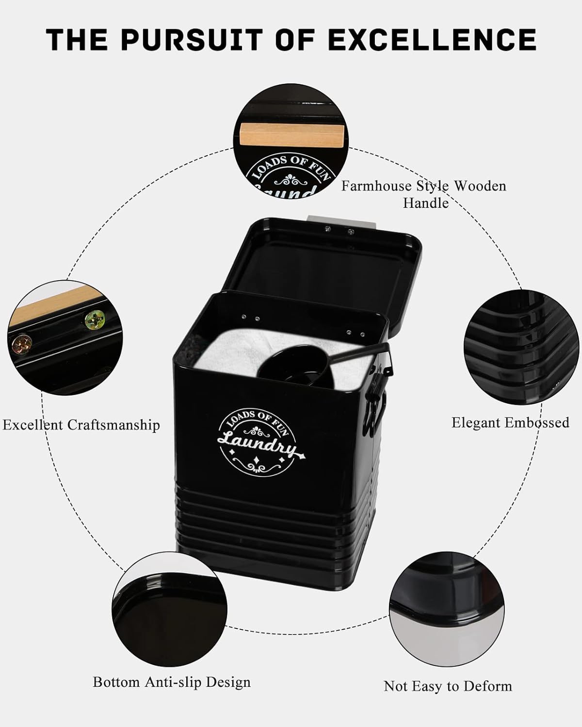 Laundry Detergent Powder Container Dispenser Holder for Laundry Room Organization. Metal Laundry Soap Dispenser with Scoop and Lid. Modern Farmhouse Laundry Room Decor and Accessories (Black)