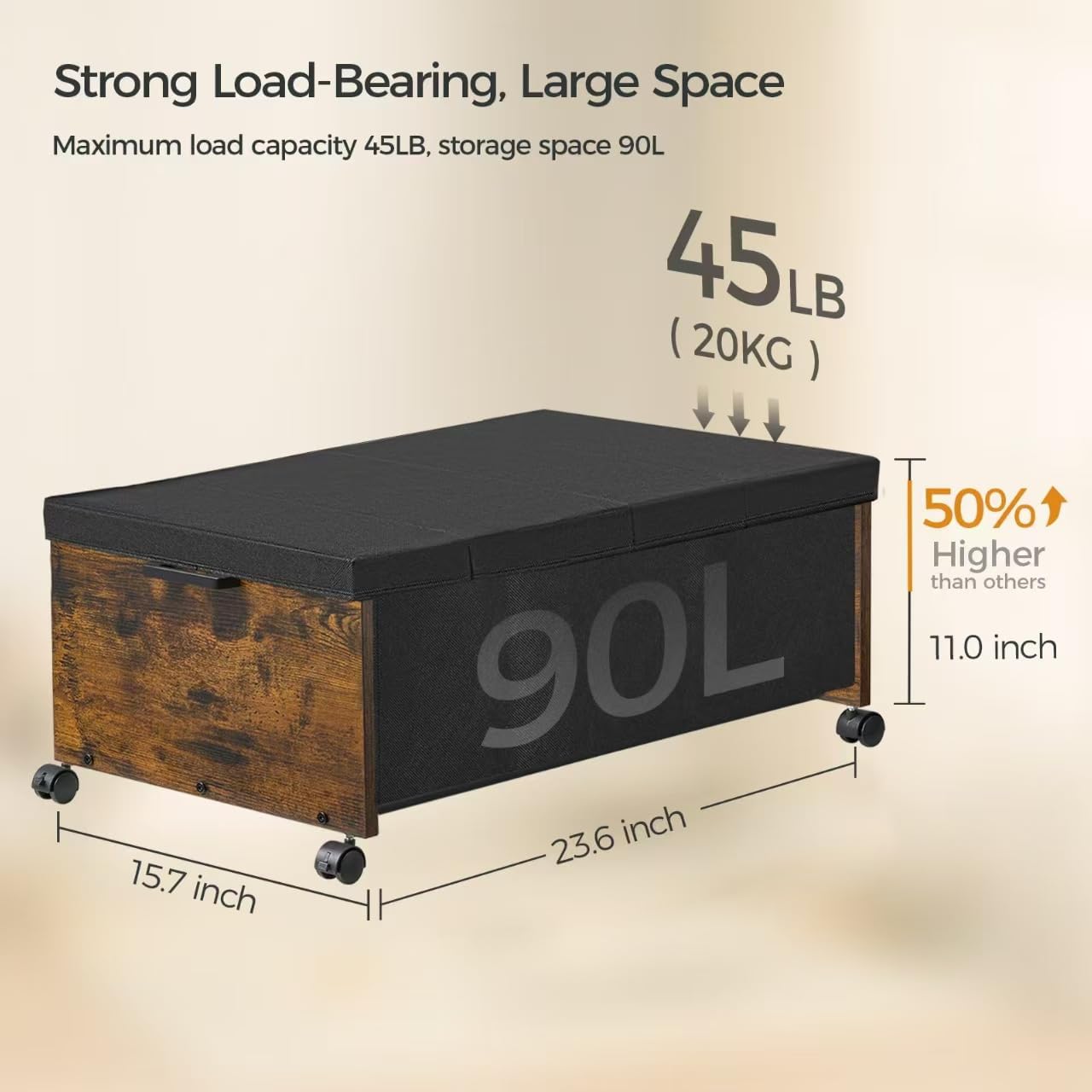 Under Bed Storage with Wheels,Under Bed Drawers Heavy Duty, 2 Packs, Wooden Under Bed Storage Containers Organizer, Metal Frame, Patented Design