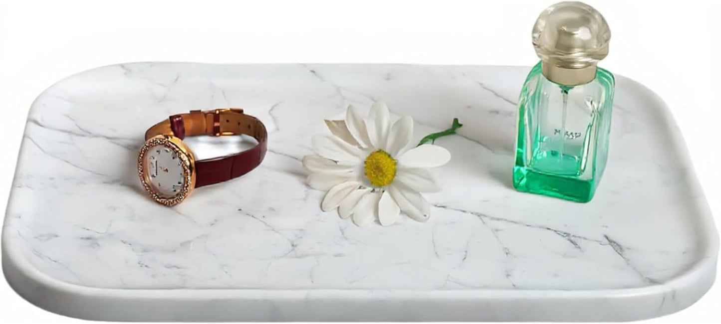 Carrara White Marble Bathroom Vanity Tray | Natural Stone Decorative Organizer | Multi-Use for Vanity, Spa, Kitchen, Bedroom | Waterproof & Non-Slip Design,11.8"x7.8"x0.6"
