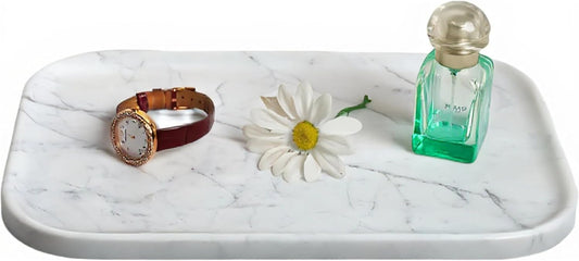 Carrara White Marble Bathroom Vanity Tray | Natural Stone Decorative Organizer | Multi-Use for Vanity, Spa, Kitchen, Bedroom | Waterproof & Non-Slip Design,11.8"x7.8"x0.6"