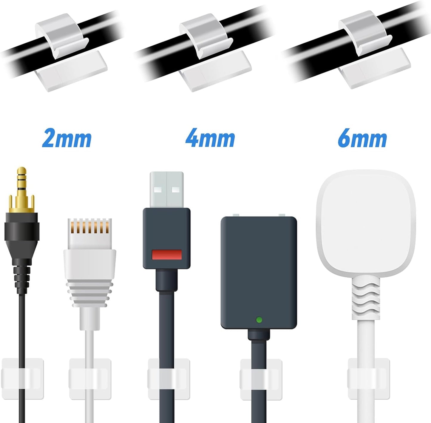 80 PCS Adhesive Cable Clips Christmas Clear Light Strip Mounting Clips Led Light Wire Holder Cable Clamp Organizer for Desk Outdoor Wall Cable