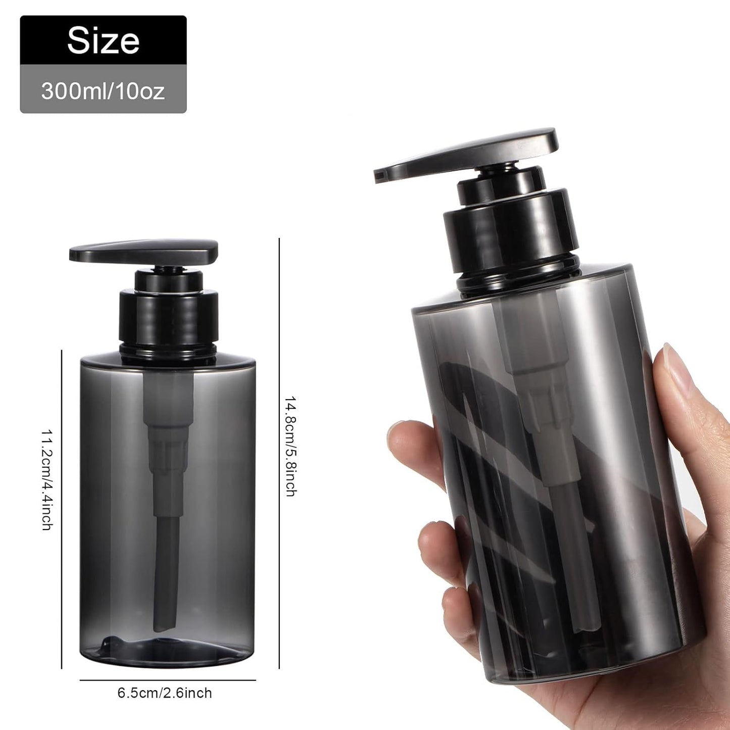 Shampoo Bottles with Pump, Yebeauty 2 Pack Empty Refillable Shower Bottle 10oz 300ml Squeeze Lotion Dispenser for Bathroom,Shampoo Soap, Conditioner Body Wash Liquidl,Clear Grey