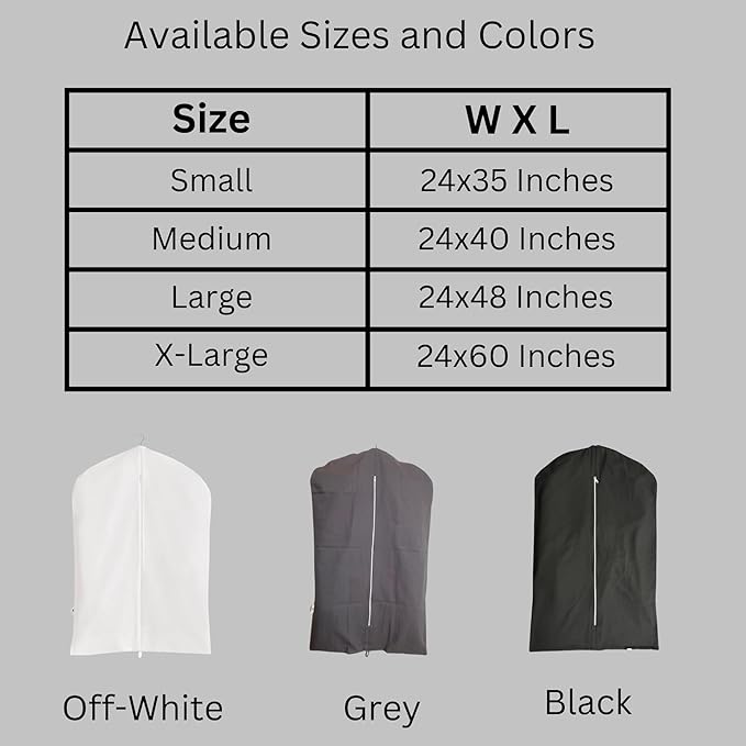Premium 100% Cotton Garment Bags – 48" Black Canvas Suit Cover with YKK Zipper – Breathable, Dust-Proof Storage for Suits, Coats, Dresses, Jackets & Travel/Closet Use