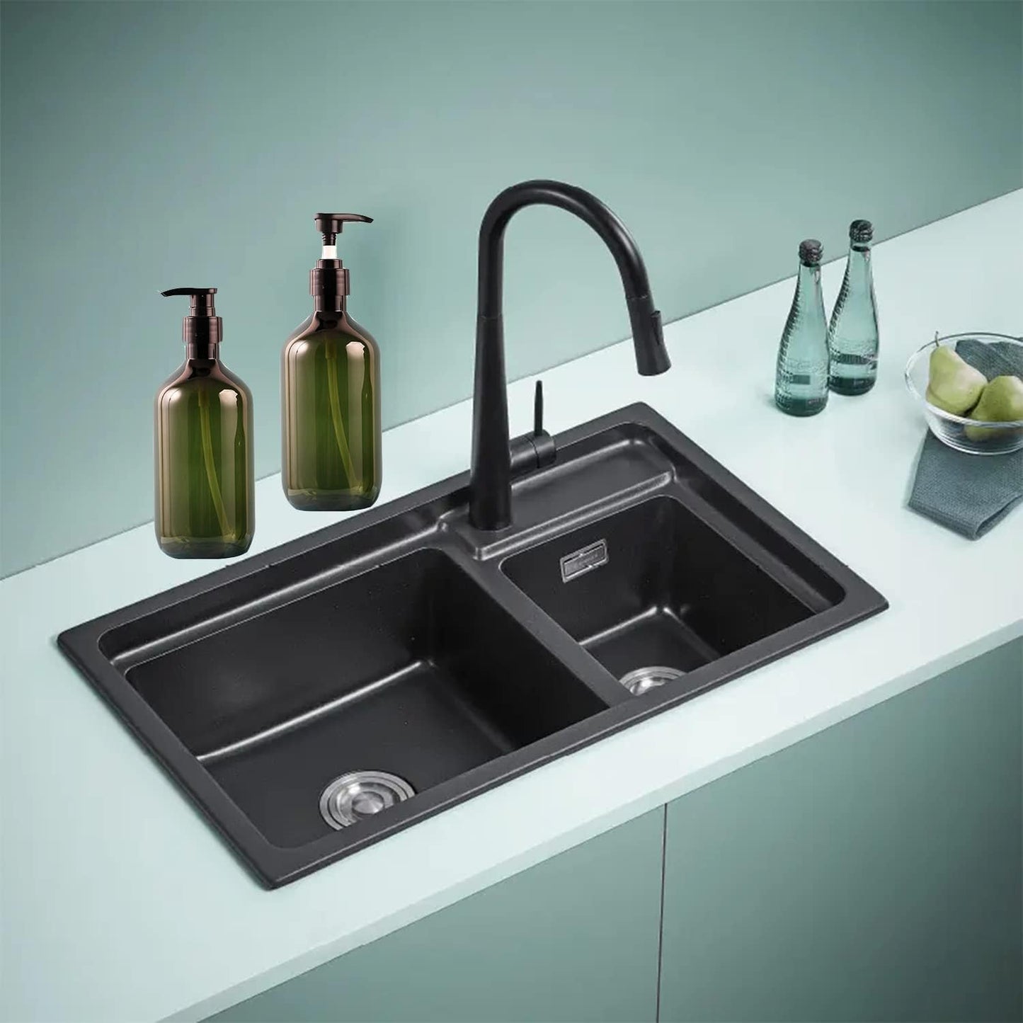 10 Ounce/300ml Pump Bottle Dispenser, Empty Plastic Refillable Lotion Soap Shampoo Dispenser Containers with Pump, for Bathroom, Kitchen Sink, Lotion, Hand Soap Dispenser, 2-Pack Green