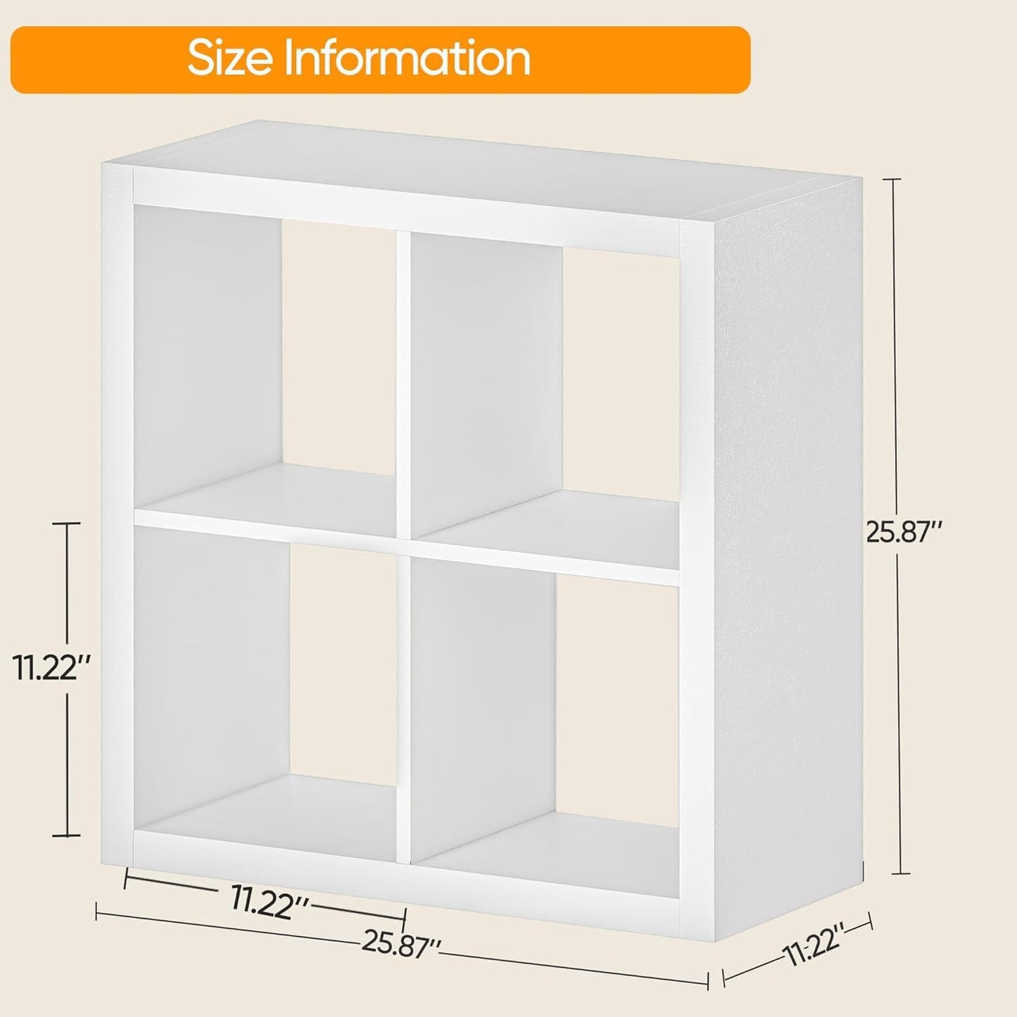 Bookshelf with Storage Bin, 4-Cube Storage Organizer, Modern Wood Open Bookcase, Multifunctional Display Shelf for Living Room, Bedroom, Home Office, White
